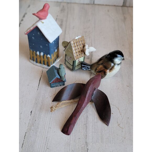 Birdhouse variety bell cardinal bird ornament Xmas set - Picture 5 of 5